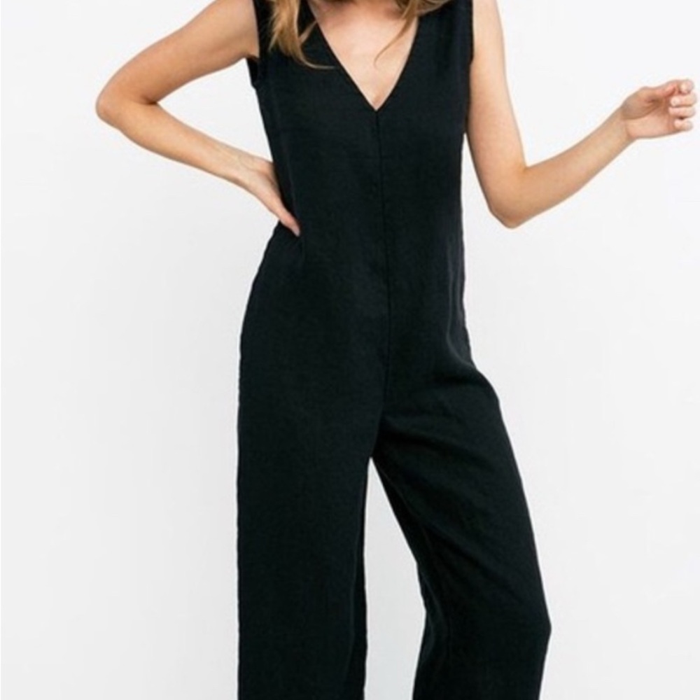 Elizabeth Suzann Mara Black Sleeveless V-Neck Wide-Leg Jumpsuit